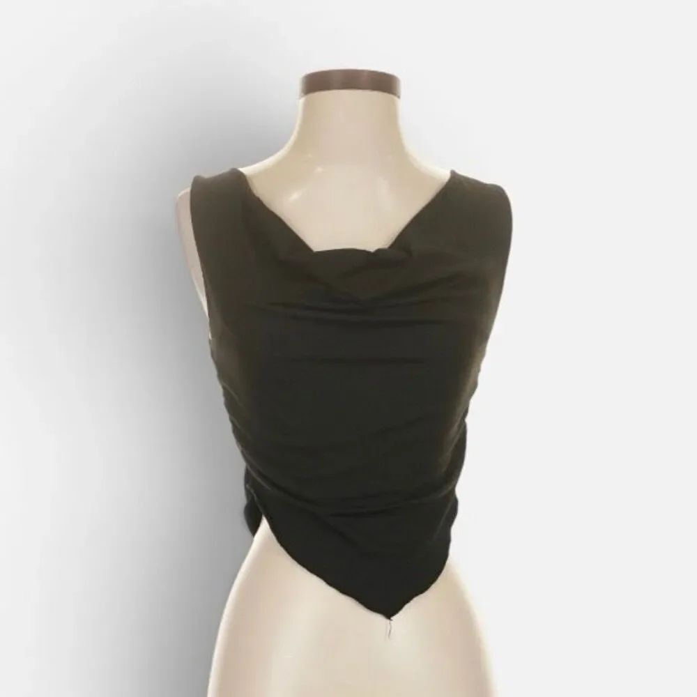 Shein Black Sleeveless Draped 90s Y2K Blouse XS